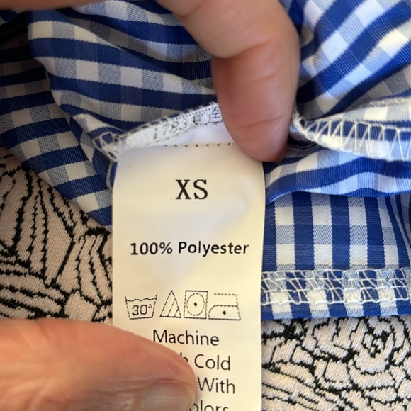 SHEIN | Tie neck blue gingham top shirt long sleeved - Picture 11 of 13